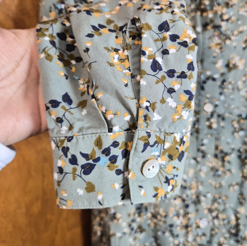 J. Jill Women Green Floral Tunic Shirt Mother Of Pearl Button Down Dress Small - Picture 3 of 9
